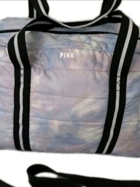 Victoria’s Secret PINK Duffel Weekender Travel Bag Blue Quilted Tie Dye Strap 💵